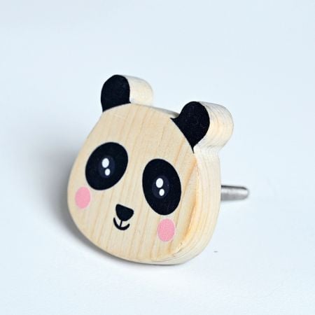 Handmade Pine Wood Panda Knob for Kids Furniture